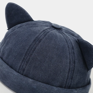 Bonnet docker bleu marine avec oreilles de chat mignonnes en tissu coton texturé