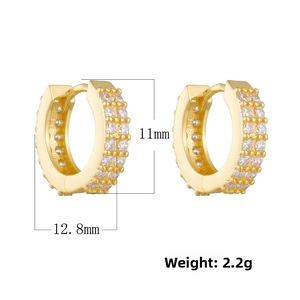 Detailed view showing 11mm diameter and 12.8mm width of double-row zircon hoop earrings