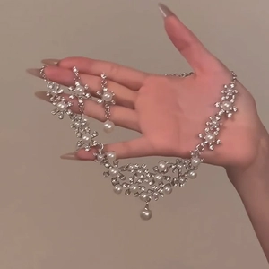 Flower Artificial Pearl Rhinestone Alloy Jewelry Necklace And Earrings Palace Vintage Style For Women