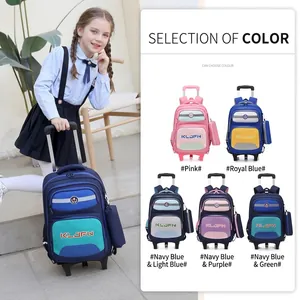 Rolling Backpack Children Oxford Cloth Waterproof Large Capacity Detachable Trolley School Bag For Girls Boys