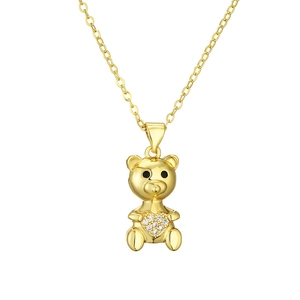 Charmante goldene Bären-Halskette mit funkelndem Herz und klaren Kristallen