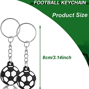 Soccer ball keychain pendant with metal chain and 8cm size dimension guide