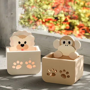 Detailed view of hollow lion and monkey wood crafts for resin or plaster mold design