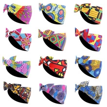 Grid view showing twelve assorted African wax print headbands with bow knot details