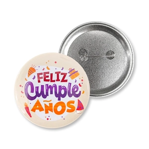 Spanish Feliz Cumpleaños tinplate badge for birthday party favors and decorations