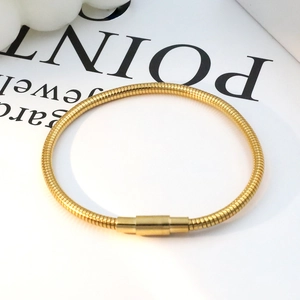 Macro shot of 18k gold plated stainless steel snake bone chain with magnetic clasp