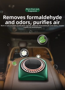 Solar powered car air freshener with green body and rose gold accents for air purification
