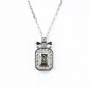 S925 silver necklace with perfume bottle pendant featuring a rose and zircon stones