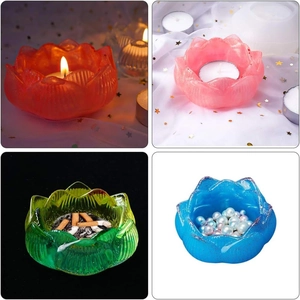 Macro view of multi-functional lotus molds in four colors for candle holders and jewelry trays