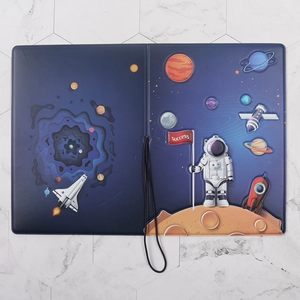 Space themed passport holder featuring astronaut, space shuttle and success flag pattern