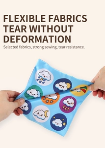 Close-up showing the flexible, tear-resistant fabric and strong sewing of this baby toy