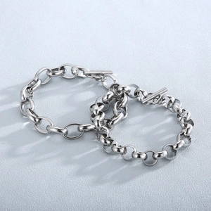 Minimalist silver titanium steel chain bracelets with classic OT toggle clasp design
