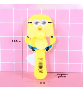 Detail showing height 15.5cm and width 7.5cm of the yellow manual mini hand fan