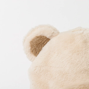 Winter plush bucket hat with cute bear ears in warm creamy white and thick faux fur