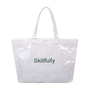 Large white canvas and clear PVC tote bag with Skillfully print for women's summer fashion