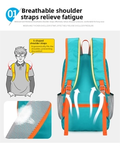 Detail of S-shaped thickened shoulder straps on breathable outdoor hiking backpack