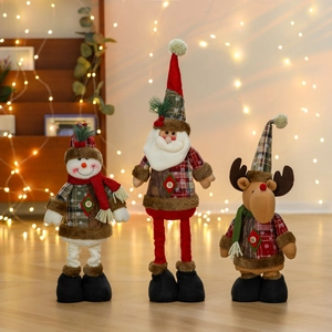 Christmas Telescopic Plush Doll Standing Santa Claus Snowman Reindeer Ornaments For Home Window Display Festive Decoration Gifts