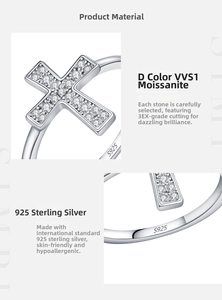 Macro detail of S925 sterling silver ring with Moissanite cross inlay and hallmark