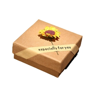 Kraft paper jewelry gift box with sunflower decal and printed ribbon decoration