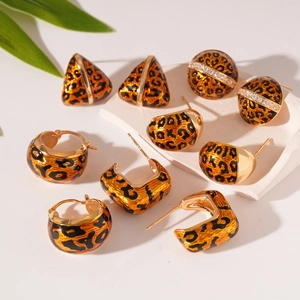 Vintage Leopard Print Geometric Earrings With 925 Sterling Silver Earring Post Copper Gold Plated Enamel Jewelry Women