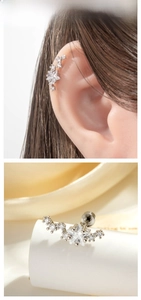 Macro view and model wearing a sparkling zircon star-shaped cartilage piercing stud