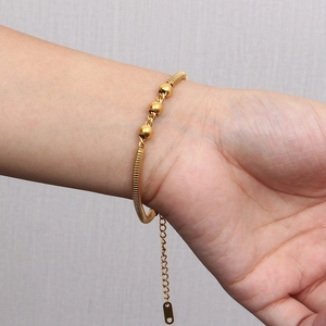 Elegant gold plated stainless steel bead chain bracelet with adjustable clasp for women