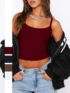 Women Spaghetti Strap Tank Top Slim Fit Cropped Solid Color Y2K Style Polyester Elastane Summer Streetwear Camisole