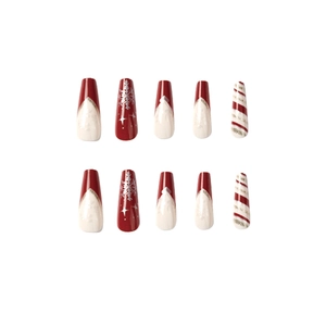 Weihnachts-Kunstnägel Set mit roten Spitzen, Schneeflocken und Zuckerstangen-Streifen