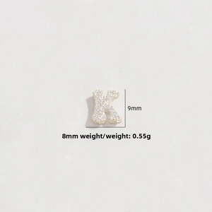 Detailed view of S925 silver letter K pendant with micro-set zircons and 8x9mm dimensions