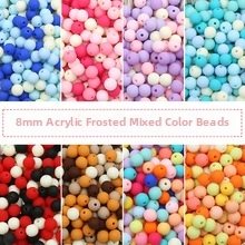 Detailed grid of 8mm matte acrylic beads in diverse color mixes for DIY jewelry crafts