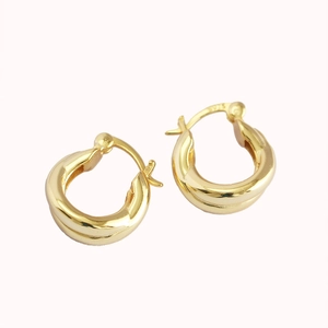 French minimalist S925 sterling silver cross line hoop earrings in gold finish