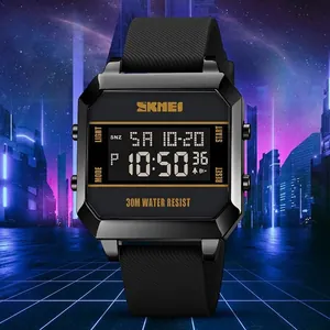 SKMEI men's sports digital watch with black square case and waterproof functions