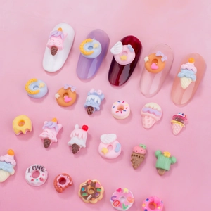 Colorful resin donut and ice cream nail art charms in macaron colors for cute manicure