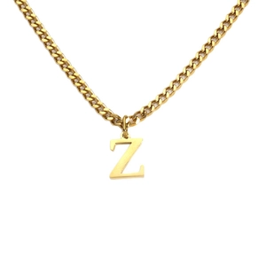 18K gold plated stainless steel necklace featuring a bold letter Z pendant with cuban chain