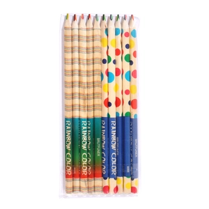 Rainbow core colored pencils 10pcs set with polka dot and wave patterns in wood