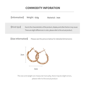 Detailed size chart for rose gold twisted hoop earrings with 3cm diameter and 6.6g weight