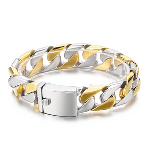 Bracelet gourmette bicolore pour homme en acier inoxydable poli or et argenté