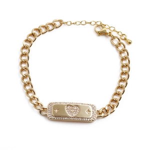 Gold Plated Heart Charm Bracelet And Roman Numeral Bangle Micro Paved Zircon Star Detail Copper Jewelry For Women