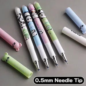 Set of four panda themed erasable gel pens with 0.5mm needle tip and pastel colors