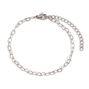 Minimalist heart chain bracelet in stainless steel with adjustable lobster clasp closure