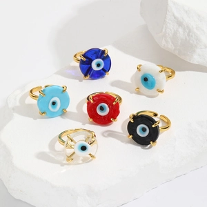 Turkish Evil Eye Adjustable Copper Ring Round Colorful Glass Eye Ring For Men Women Fashion Jewelry Western Style Gift