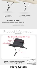 Breathable outdoor sun hat with adjustable windproof rope and mesh detail design