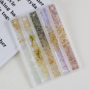 5-cavity rectangular silicone mold for DIY resin bookmarks with floral and gold leaf designs