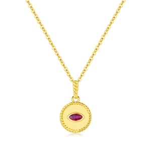 S925 sterling silver French vintage evil eye necklace with red crystal on white background