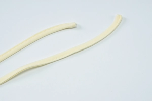 Close-up of the light yellow knitted drawstring with premium edge stitching detail