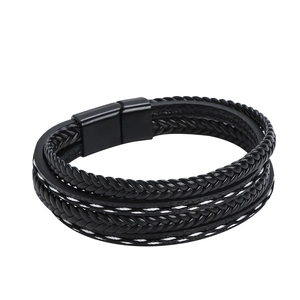 Handmade multilayer black woven leather bracelet with a magnetic clasp for men and women