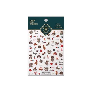 3D embossed Christmas nail stickers featuring cute puppies, bears, and winter motifs