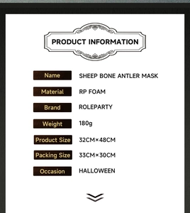 Detailed specifications for sheep bone antler mask made of RP foam for Halloween