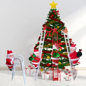 Electric Climbing Santa Claus Musical Automatic Posing Ornament Plastic Plush Fabric Christmas Tree Home Window Decor Gift