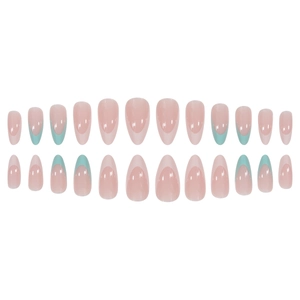 Französische Mandel Kunstnägel Set mit Nude-Basis und mintgrünen Spitzen 24er Pack